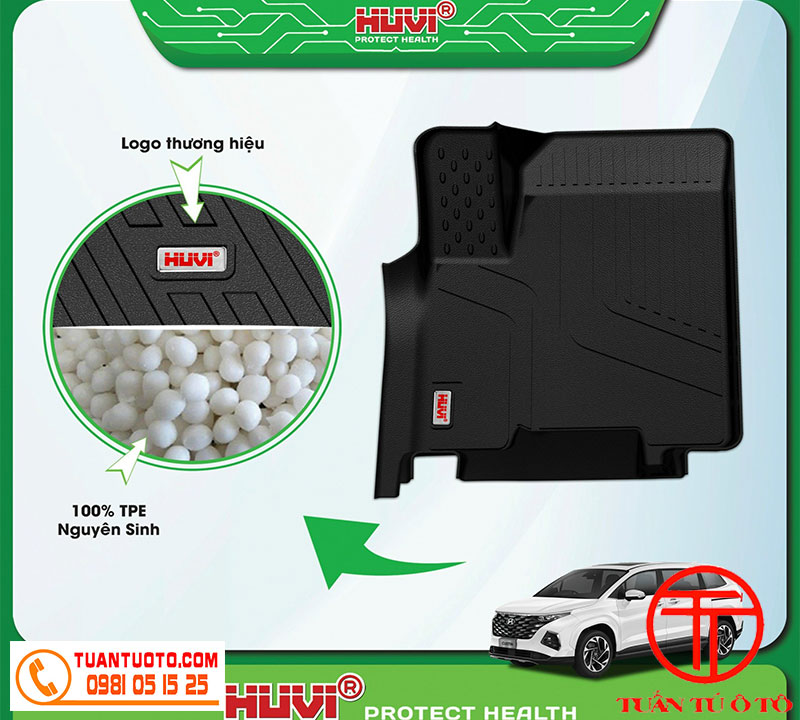 thảm sàn xe Hyundai Custin 3D tràn viền cạnh cửa bằng nhựa TPE nguyên sinh của HuVi